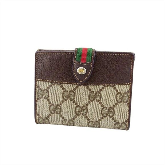 GUCCI W Wallet Old Gucci x Beige xx PVC x Leather Authentic USED - Picture 1 of 11